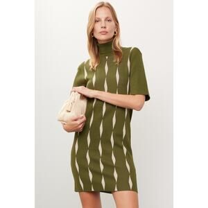 Saunders Collective Green Jacquard Knit Short Sleeve Turtleneck Mini Dress Sz XL